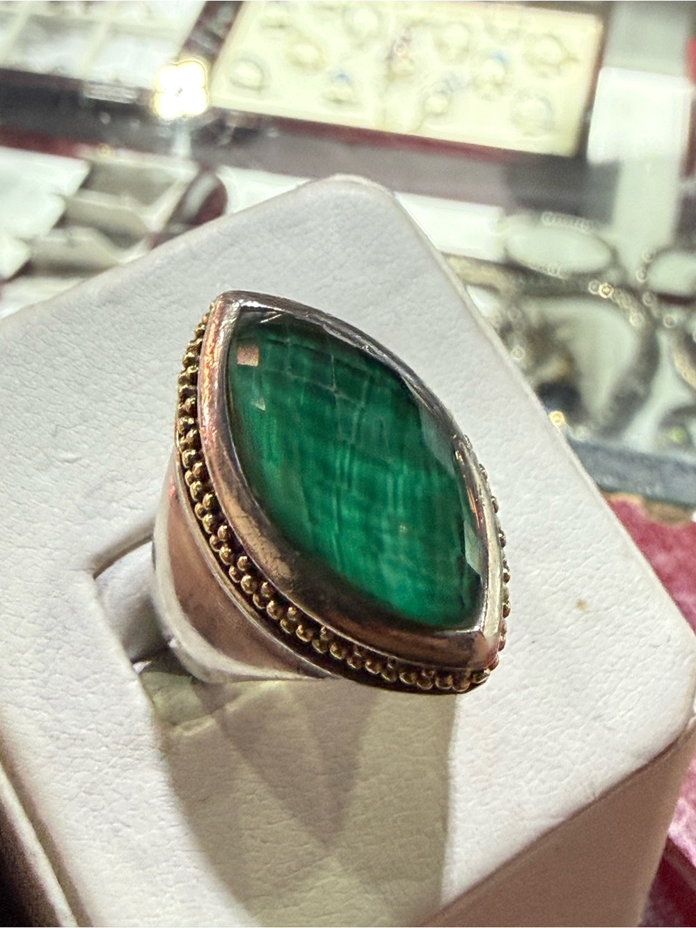 Lagos Caviar Silver 18k Gold 750!sterling Silver Green  Topaz Ring Size 7